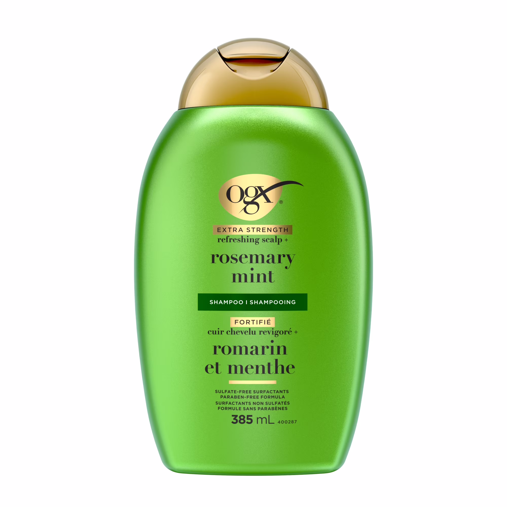 Ogx shampooing romarin et menthe pour cuir chevelu revigoré + extra fort. lavage clarifiant aide visiblement à éliminer l'huile & les résidus pour éliminer l'accumulation. surfactants sans sulfates