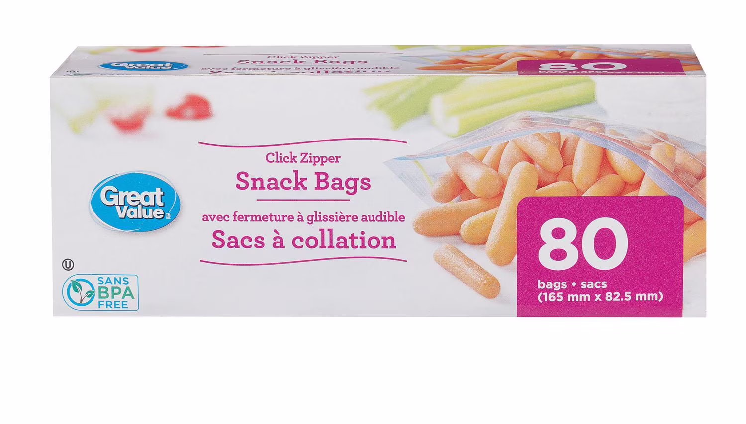 Great value sacs à collation. glissière transparente. 80 sacs