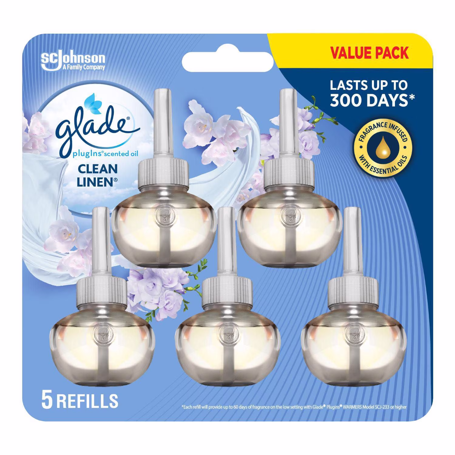 Recharge d'huile parfumée glade plugins (paquet de 5) vp - linge propre glade brnches 5pk lf