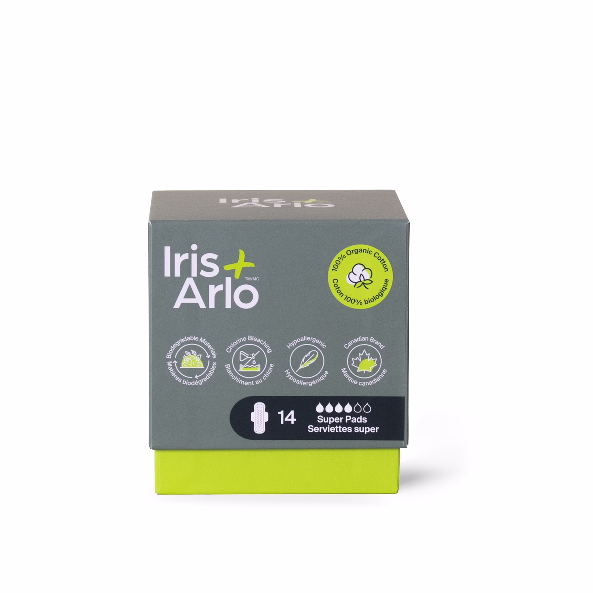 Iris + arlo serviettes biologique. super. 100 % coton. sans parfum. non toxique. sans plastique (14 unités)
