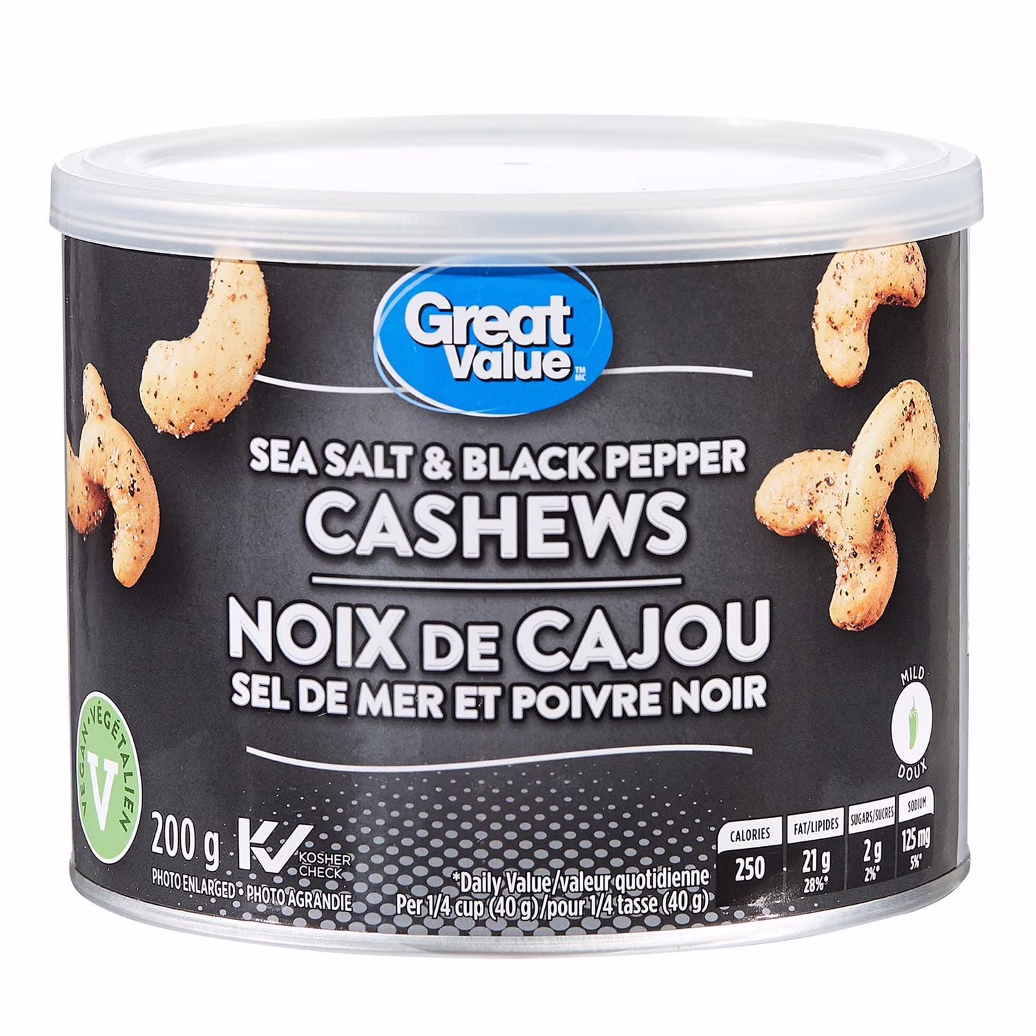 Noix de cajou sel de mer et poivre noir great value