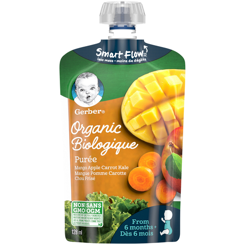 Gerber Purée mangue pomme carotte chou frisé biologique 128 ml