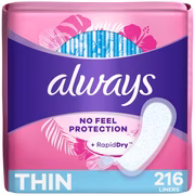 Protège-dessous quotidiens always thin protection imperceptible. degré dabsorption régulier. non parfumés. 216protège-dessous 216ct