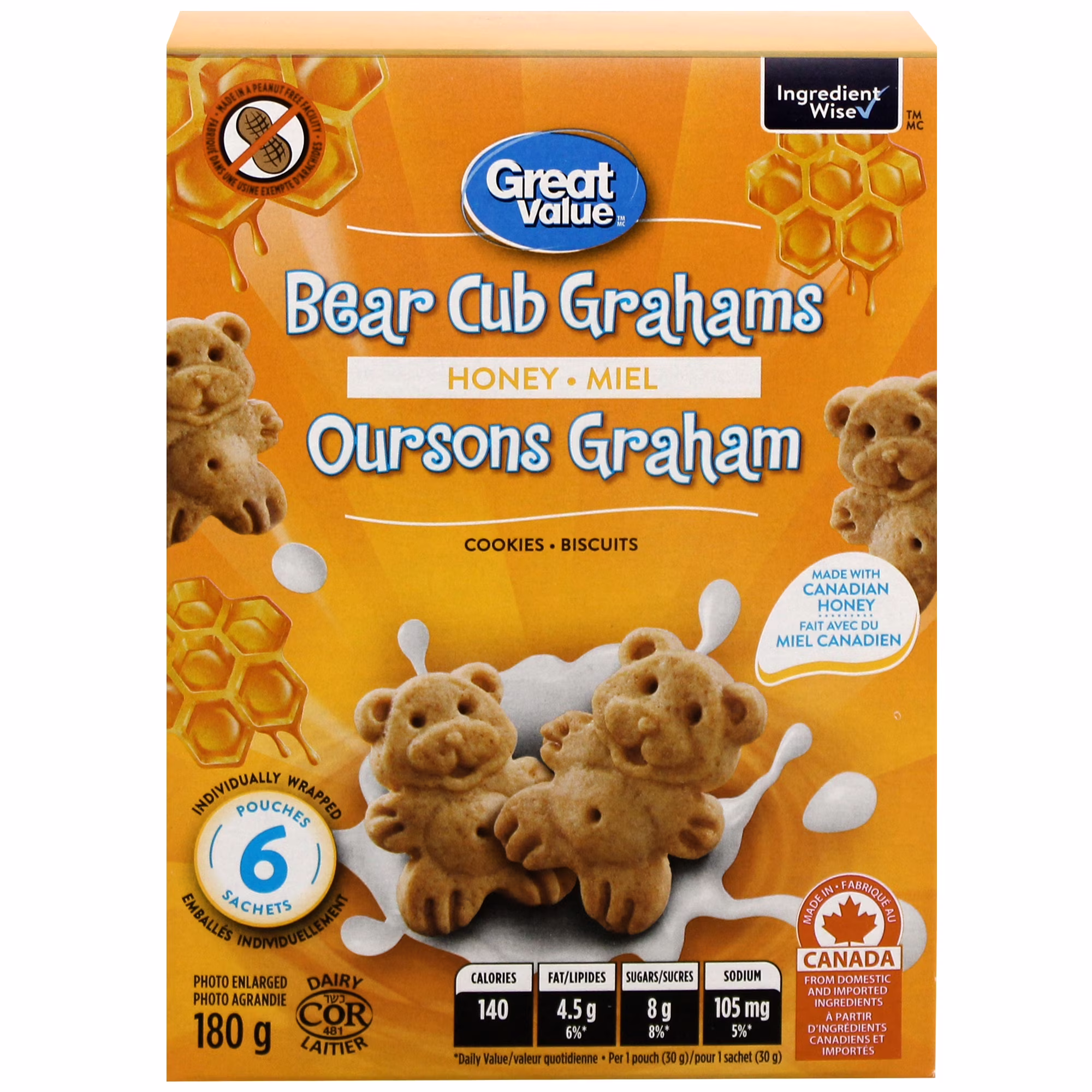 Oursons graham au miel great value 180& g