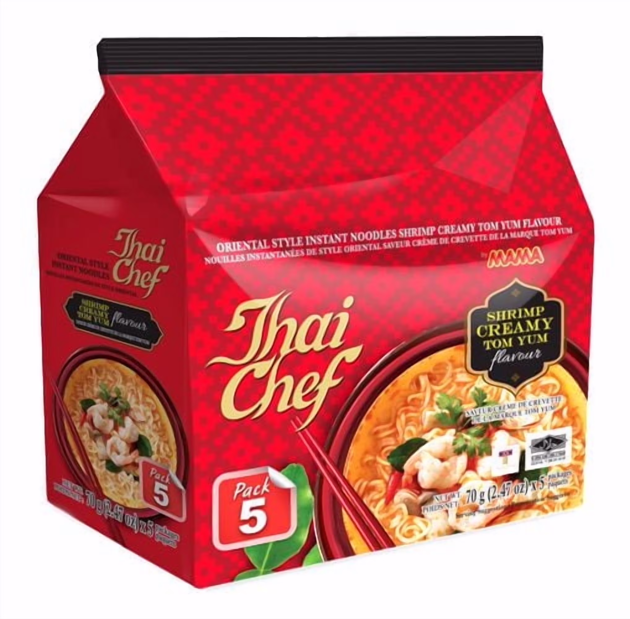 Thai chef nouilles instantanées saveur crème de crevette de la marque tom yum