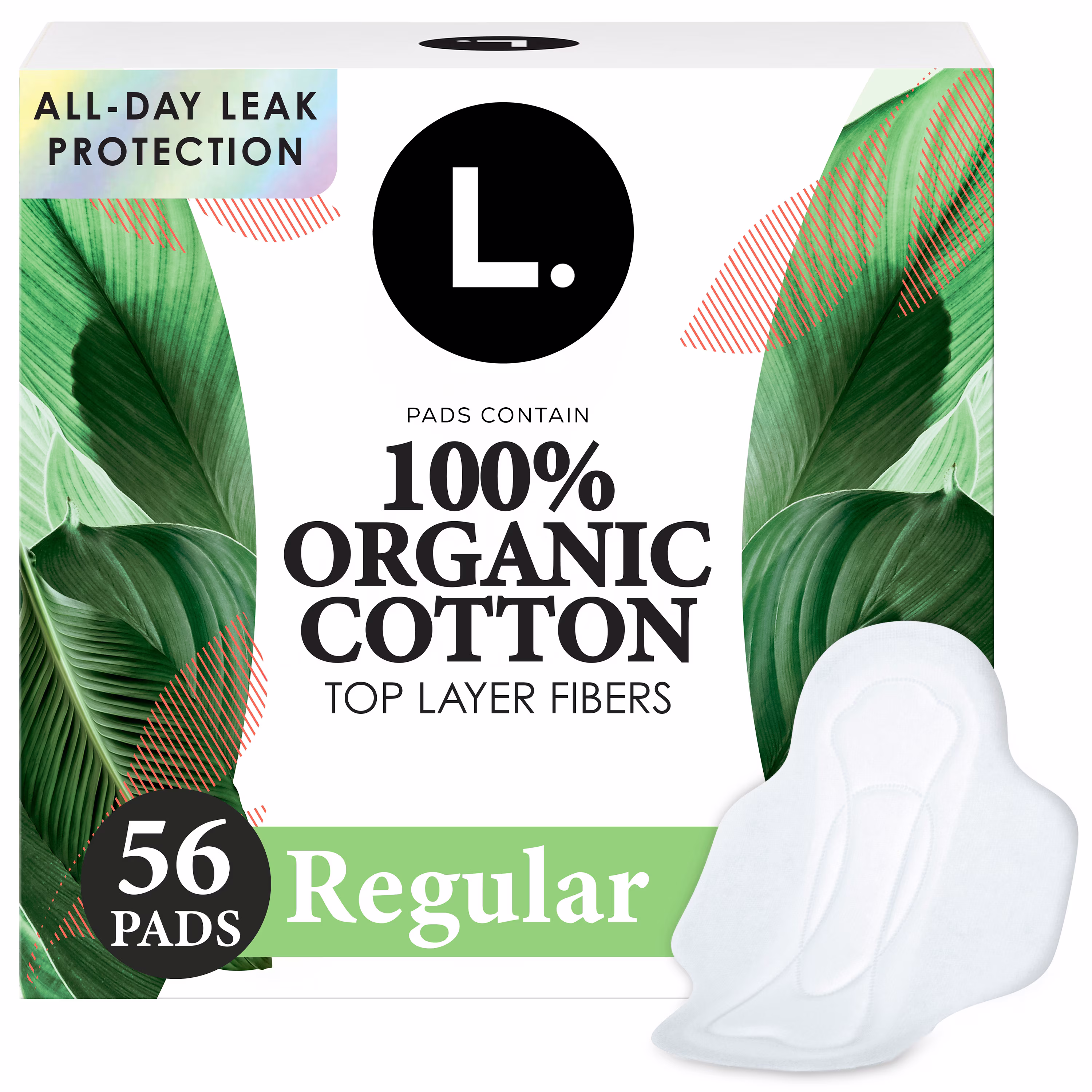 Serviettes menstruelles l. ultraminces pour femmes. degré dabsorption régulier. voile supérieur en coton biologique. avec ailes. 56u
