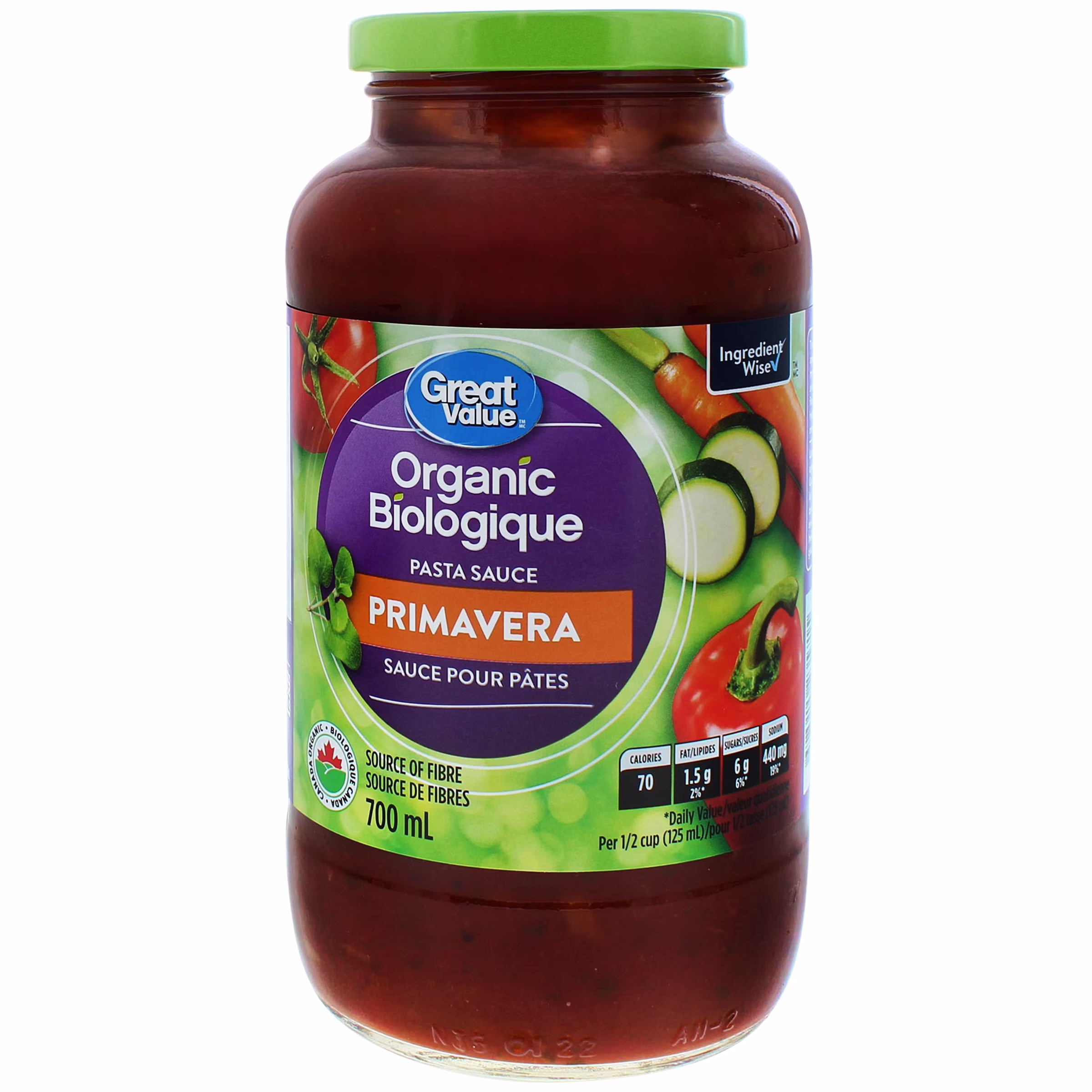 Sauce pour pâtes primavera biologique great value