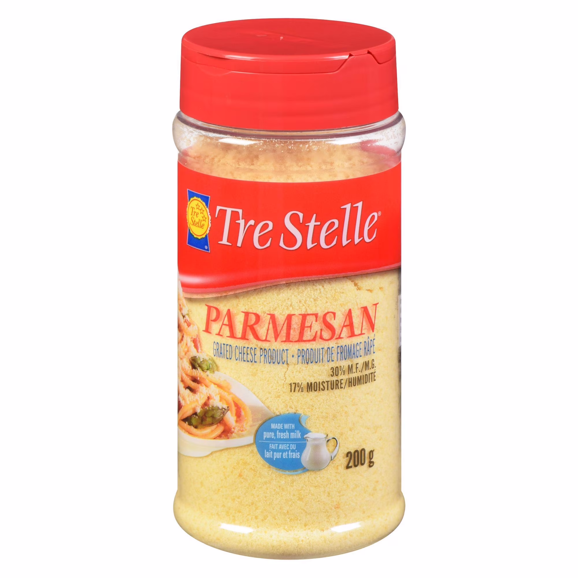 Produit de fromage parmesan râpé tre stelle