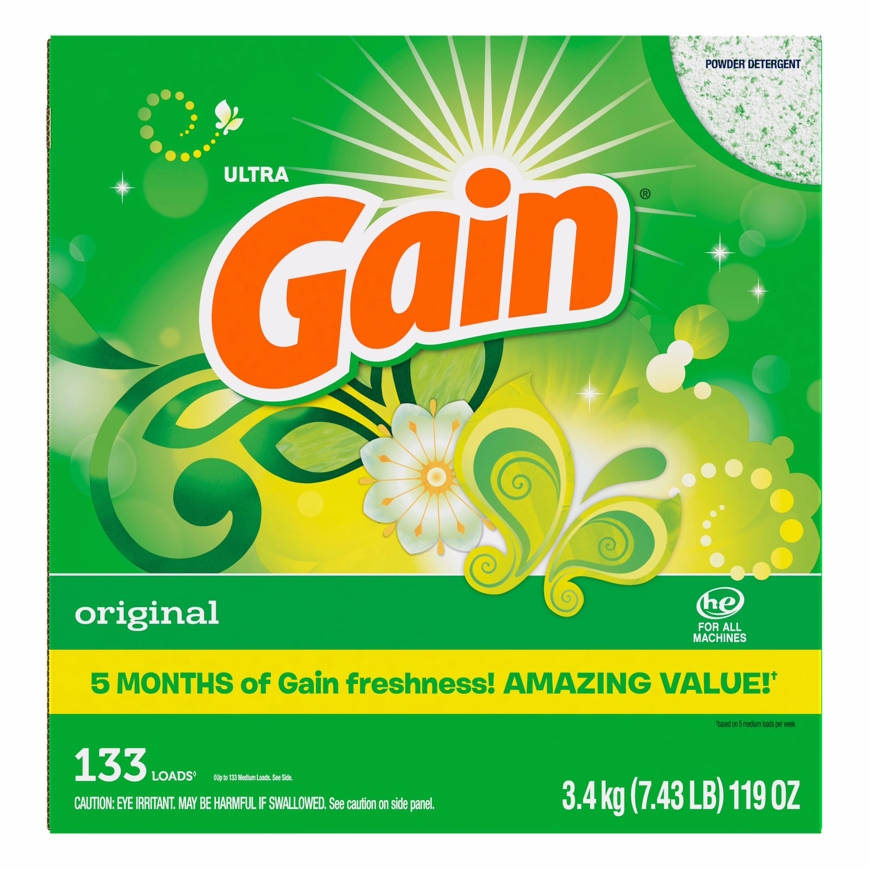 Détergent à lessive en poudre gain. parfum original