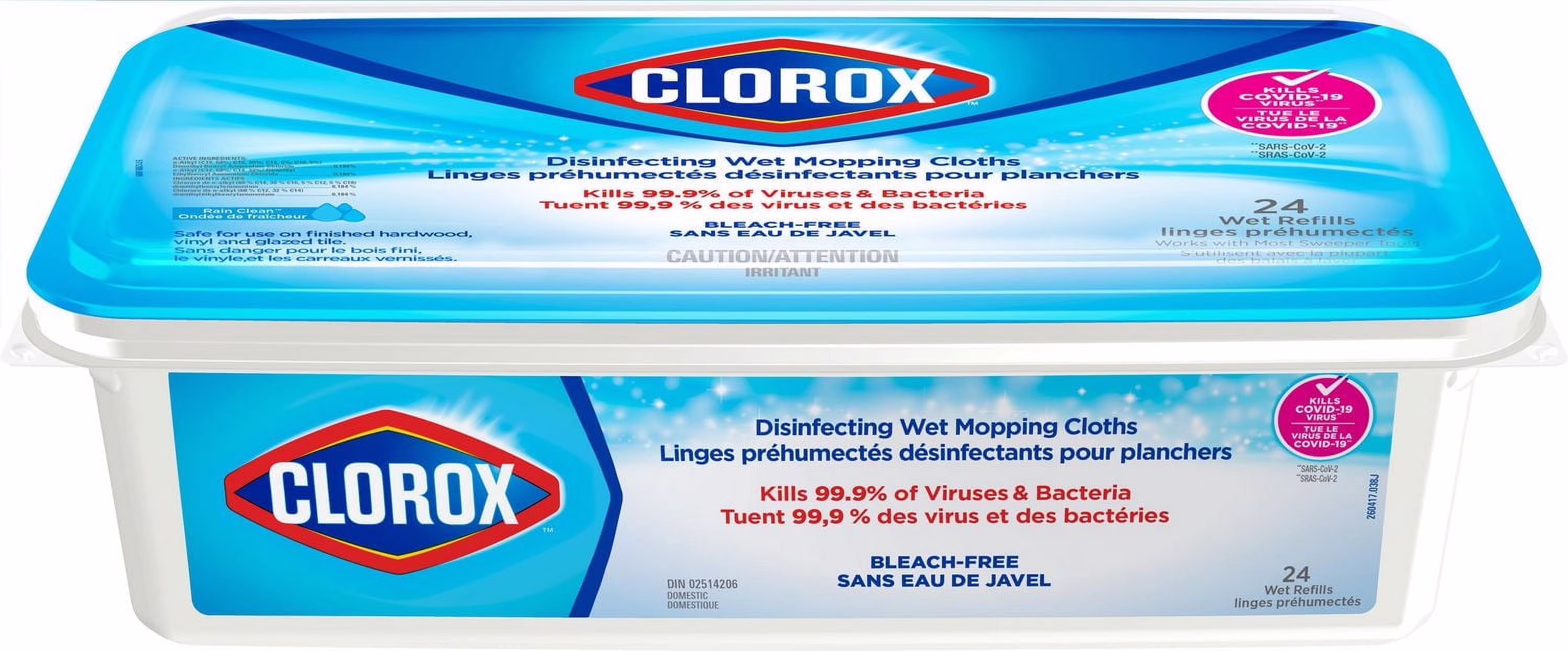 Linges préhumectés désinfectants pour planchers clorox. recharge de 24 tuent 99.9 % des virus*