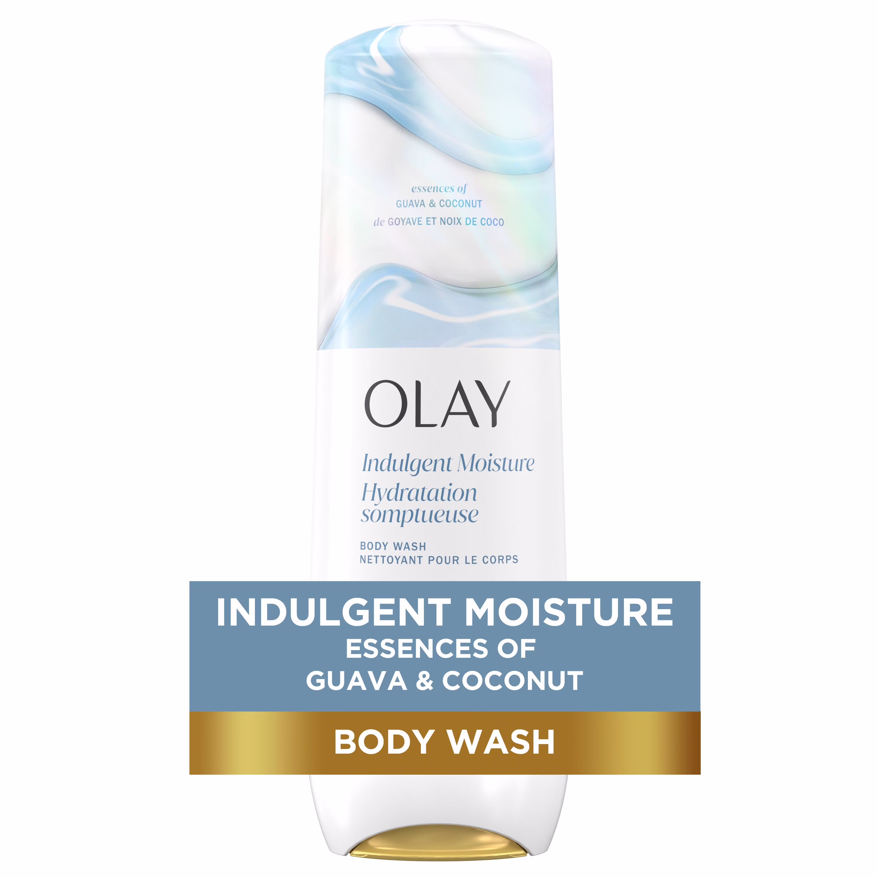 Olay hydratation somptueuse nettoyant pour le corps infusé de vitamine b3. notes de goyave et de noix de coco