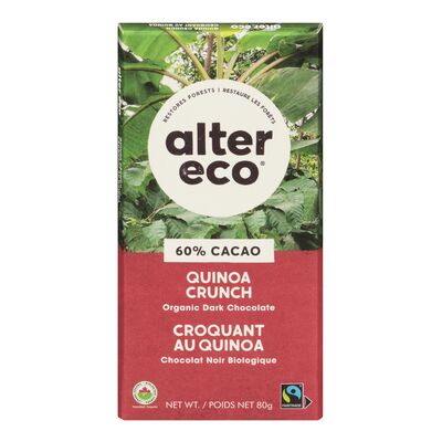 Tablette de chocolat noir avec croquant au quinoa biologique