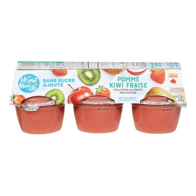 Collations de compote de pommes, fraises et kiwis