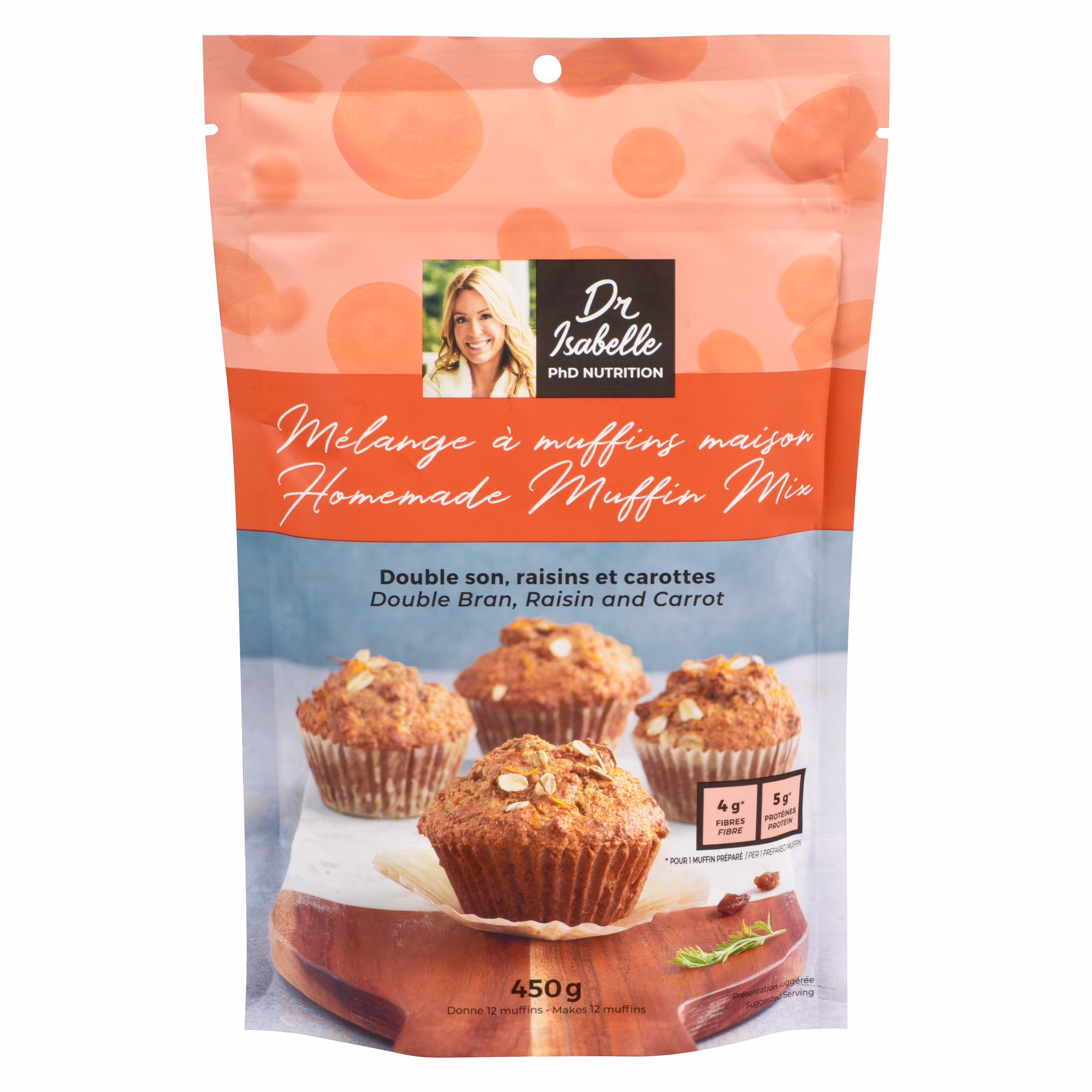 Mélange à muffins maison aux raisins, double son et carottes