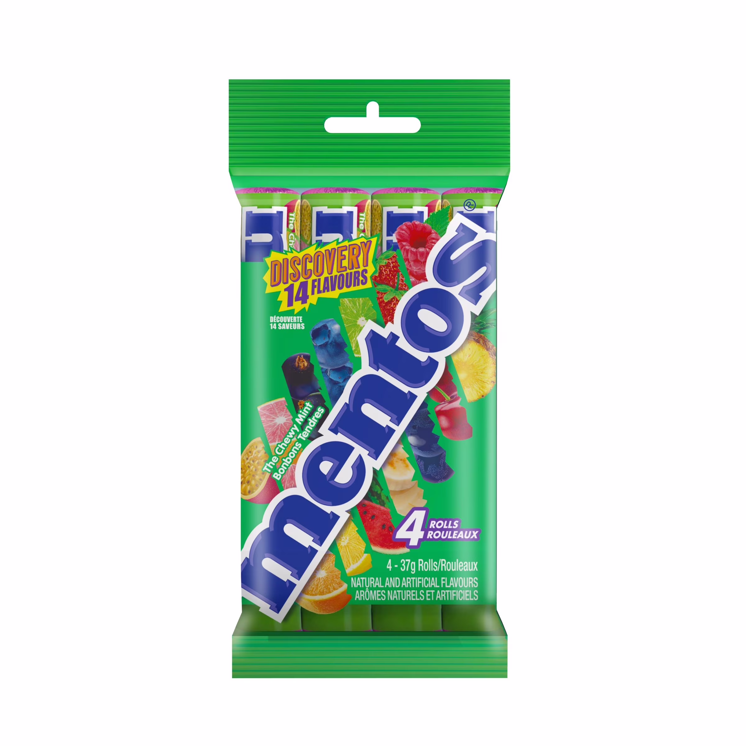 Mentos menthes moelleuses. découverte. paquet de 4 rouleaux (56 pcs). rouleau de