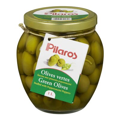Olives vertes farcies aux piments pepperoncini