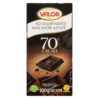 Tablette de chocolat noir 70 % de cacao sans sucre ajouté
