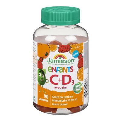 Vitamine C+D₃ avec zinc pour enfants à saveur de fraise et orange