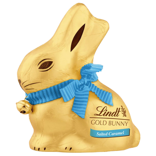 Lapin de pâques chocolat et caramel salé gold bunny de lindt.  lapin dor sel caramel