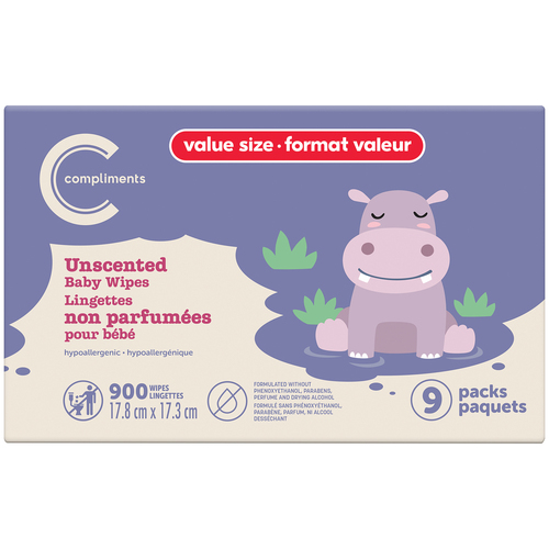 Compliments Lot économique de lingettes pour bébé non parfumées 900 un