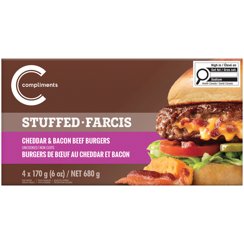Compliments Burgers de bœuf farcis au cheddar et au bacon 680 g