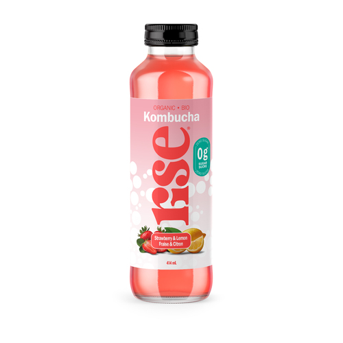 Rise Kombucha sans sucre fraise et citron biologique 414 ml (bouteille)