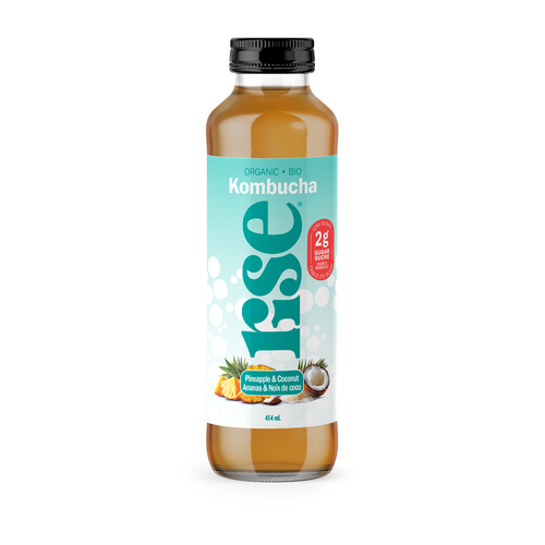 Rise Kombucha ananas et noix de coco biologique 414 ml (bouteille)