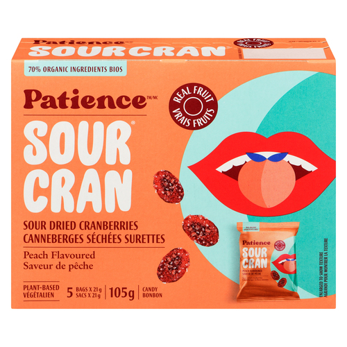 Patience Sour Cran Bonbons Canneberges Séchées Surettes saveur de pêche 105 g