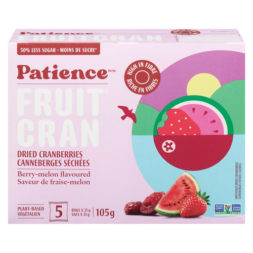 Patience Fruit Cran Canneberges Séchées Sucrées saveur de fraise-melon 105 g