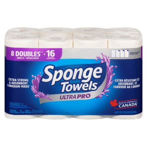 Sponge Towels Ultra Pro Papier essuie-tout 2 plis 8 rouleaux doubles x 98 feuilles