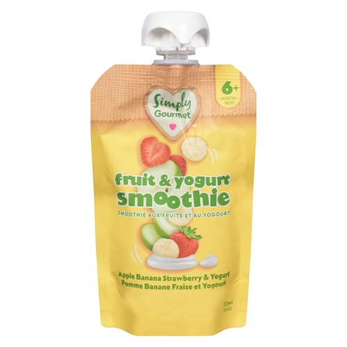 Simply Gourmet Smoothie aux Fruits et au Yogourt Pomme Banane Fraise et Yogourt 6+ Mois 92 ml