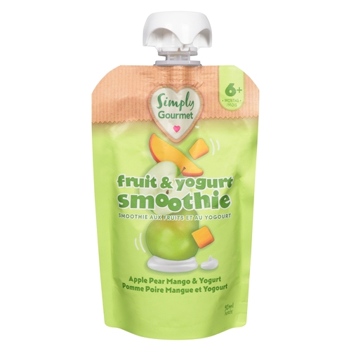Simply Gourmet Smoothie aux Fruits et au Yogourt Pomme Poire Mangue et Yogourt 6+ Mois 92 ml