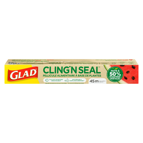 Pellicule alimentaire clingn seal de glad faite à 50 % de matières végétales rouleau de 45 mètres