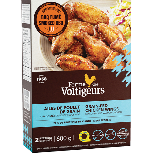 Ferme des Voltigeurs Ailes de poulet de grain fumées au barbecue 600 g