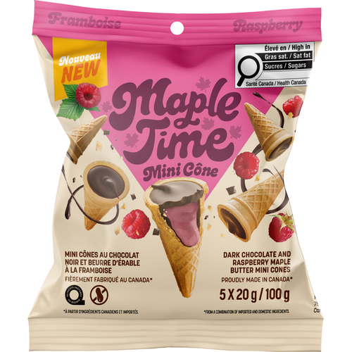 Maple Time Energy Snack Cornets chocolat noir et beurre d'érable framboise 100 g