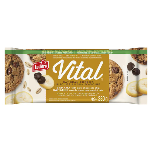 Leclerc Vital Biscuits au son d'avoine banane et pépites de chocolat noir 280 g
