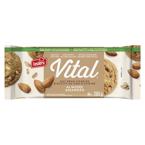 Leclerc Vital Biscuits au son d'avoine et aux amandes 280 g