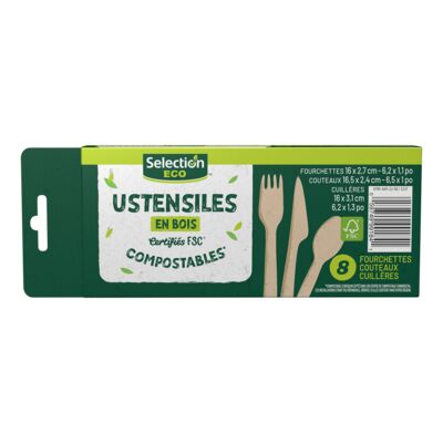 Ensemble d'ustensiles en bois compostables