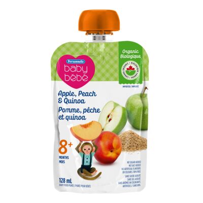 Purée de pomme, pêche et quinoa biologique