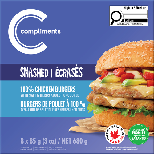 Compliments Burgers de poulet écrasés 8 x 85 g