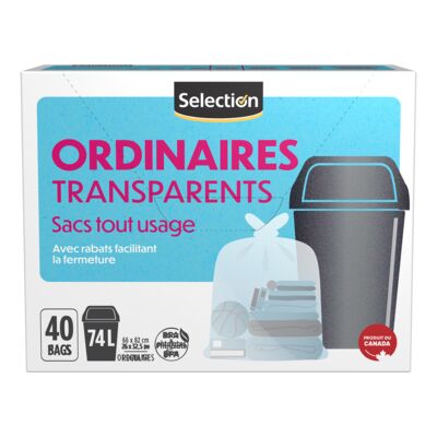 Sacs tout-usage ordinaires transparents 74 L