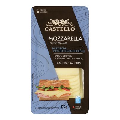 Fromage mozzarella partiellement écrémé tranché