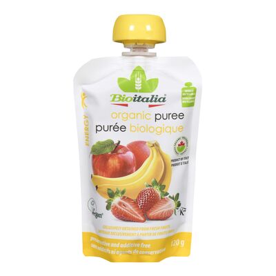 Purée de pommes fraises et bananes biologiques
