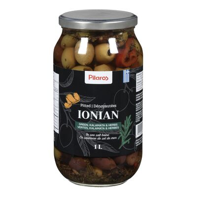 Olives vertes,kalamata dénoyautées et herbes en samure