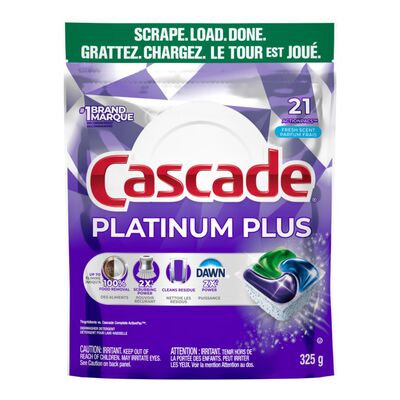Sachets de détergent pour lave-vaisselle cascade platinum plus actionpacs. parfum frais 21ct