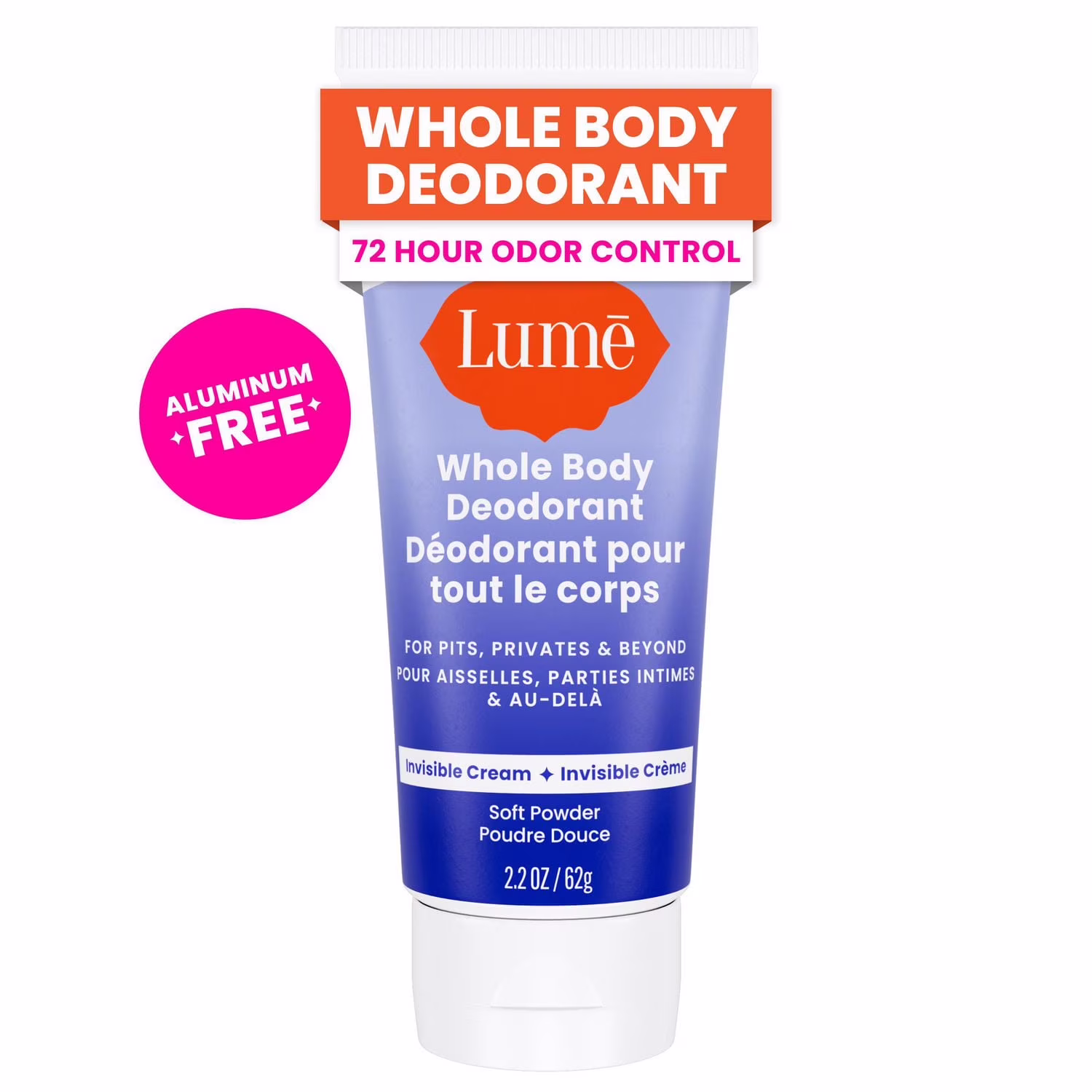 Déodorant féminin lume pour tout le corps - tube de crème invisible - sans aluminium - parfum poudre douce.