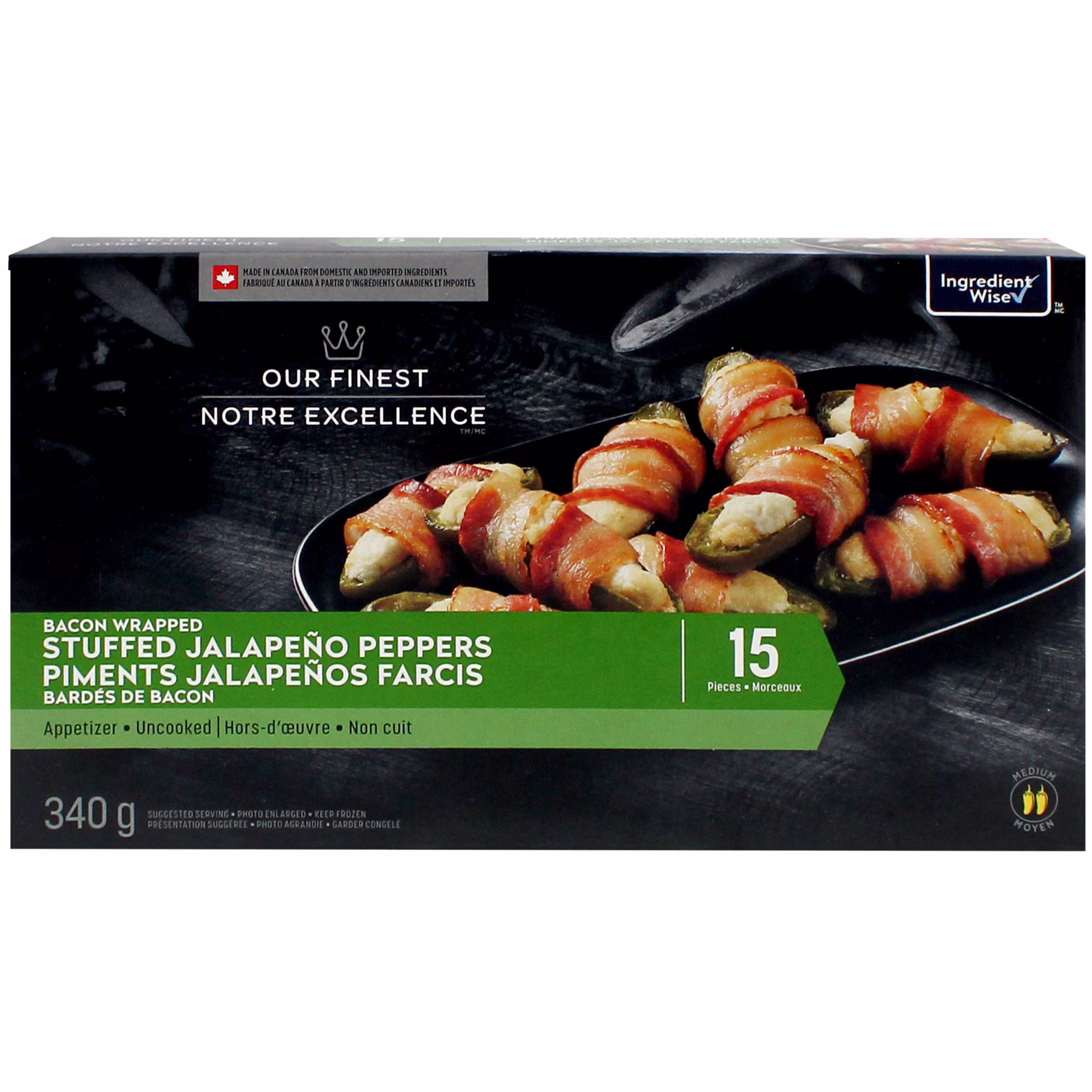 Piments jalapeños farcis barbés de bacon notre excellence 15 pièces.