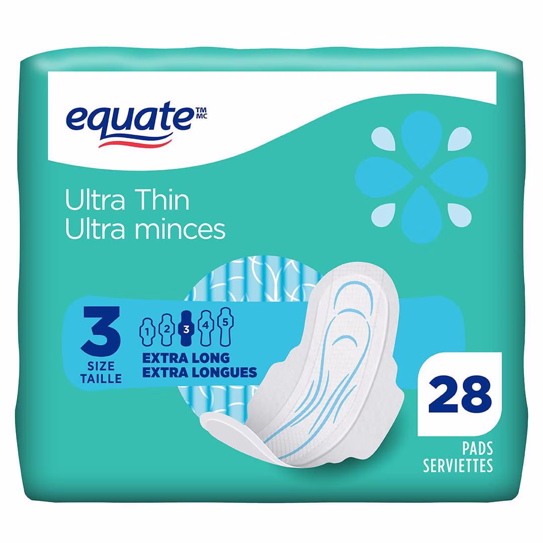 Equate serviettes ultra minces equate extra longues super avec flexi-wings