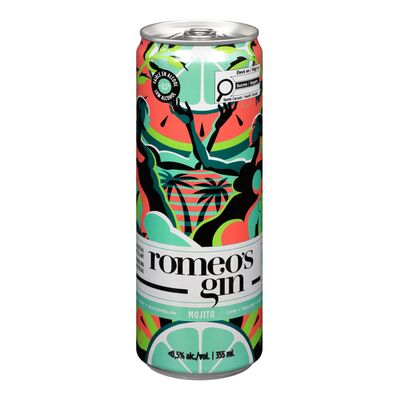 Romeo's Gin Cocktail prêt-à-boire sans alcool à saveur de lime, menthe et melon d'eau
