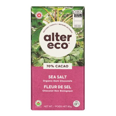Tablette de chocolat noir au sel de mer à 70% de cacao biologique